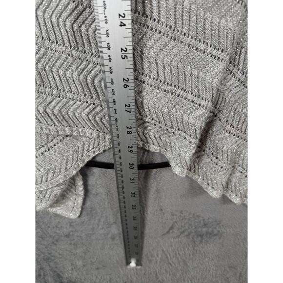 ANA A New Approach Silver Open Knit Cardigan Sweater XL Metallic Draped Hem - Picture 8 of 8